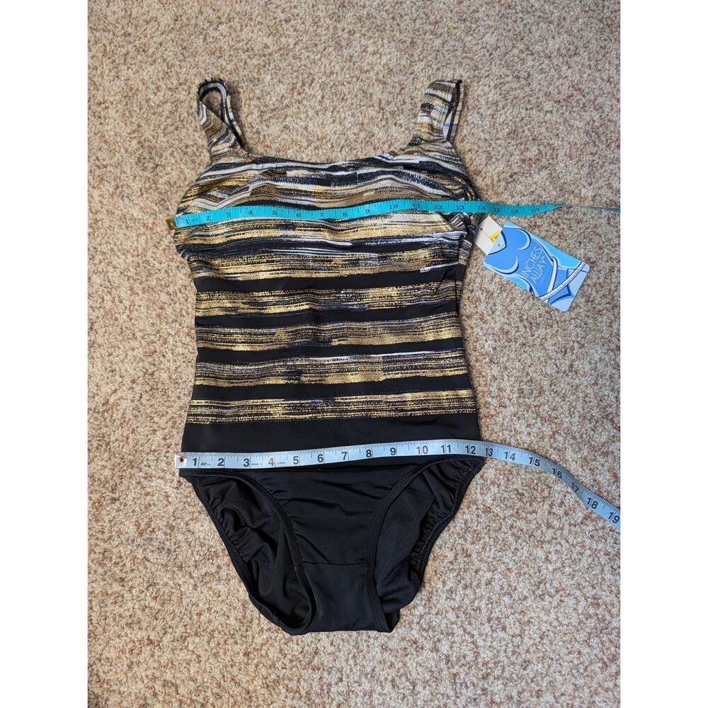 Inches Away Women’s One Piece Swimsuit Black Gold Stripe Size 8 NWT Swim - Picture 7 of 14